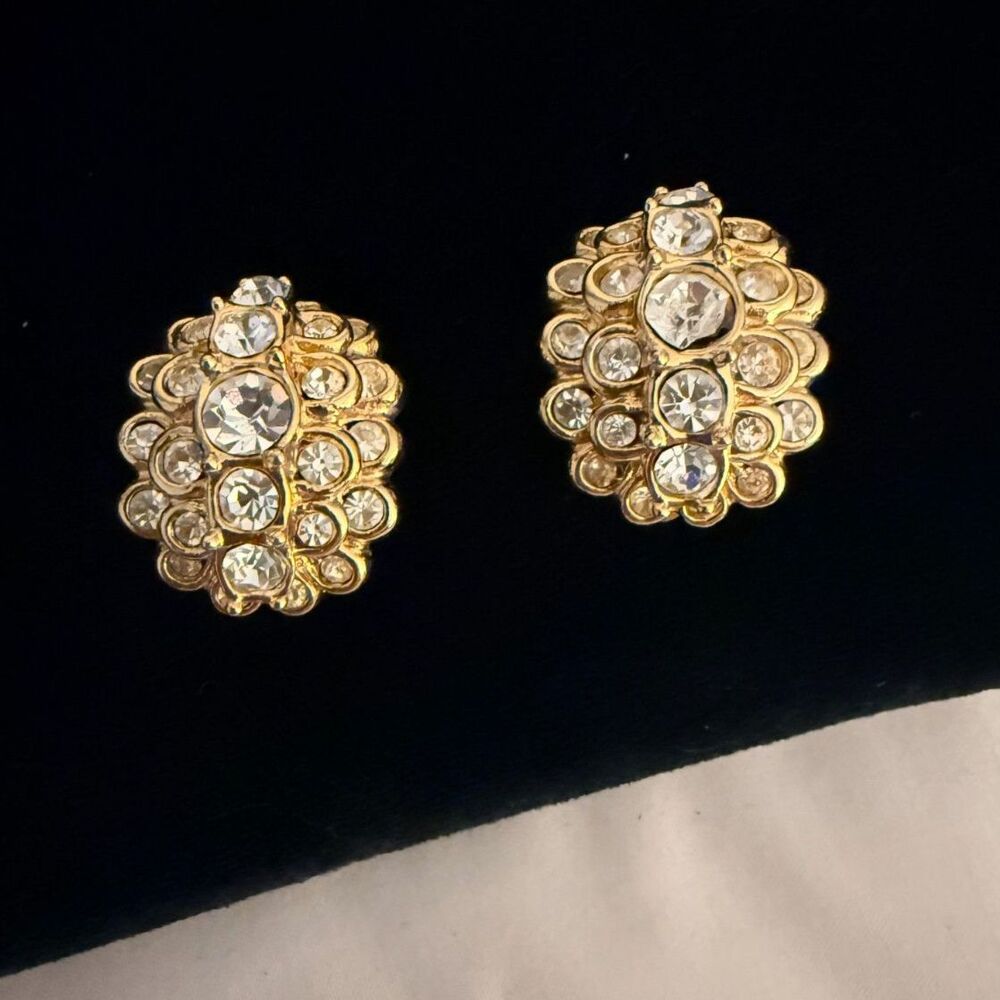 Vintage St. John Gold-Plated Swarovski Crystal Huggie Clip-on Earrings